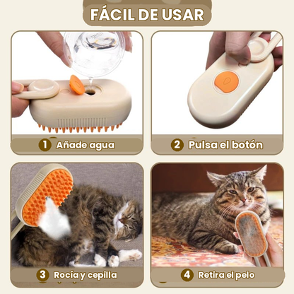 Serale SteamBrush™ — Cepillo de Vapor 3 en 1 para Gatos | Antipelos y Autolimpiable