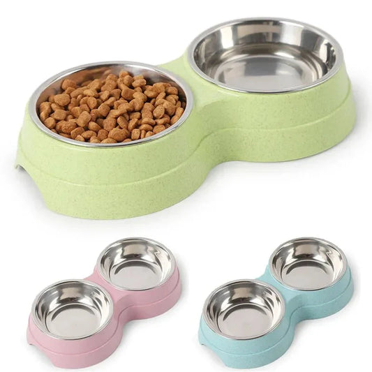 Double Stainless Steel Pet Bowl Set for Dogs and Cats – Non-Slip Design