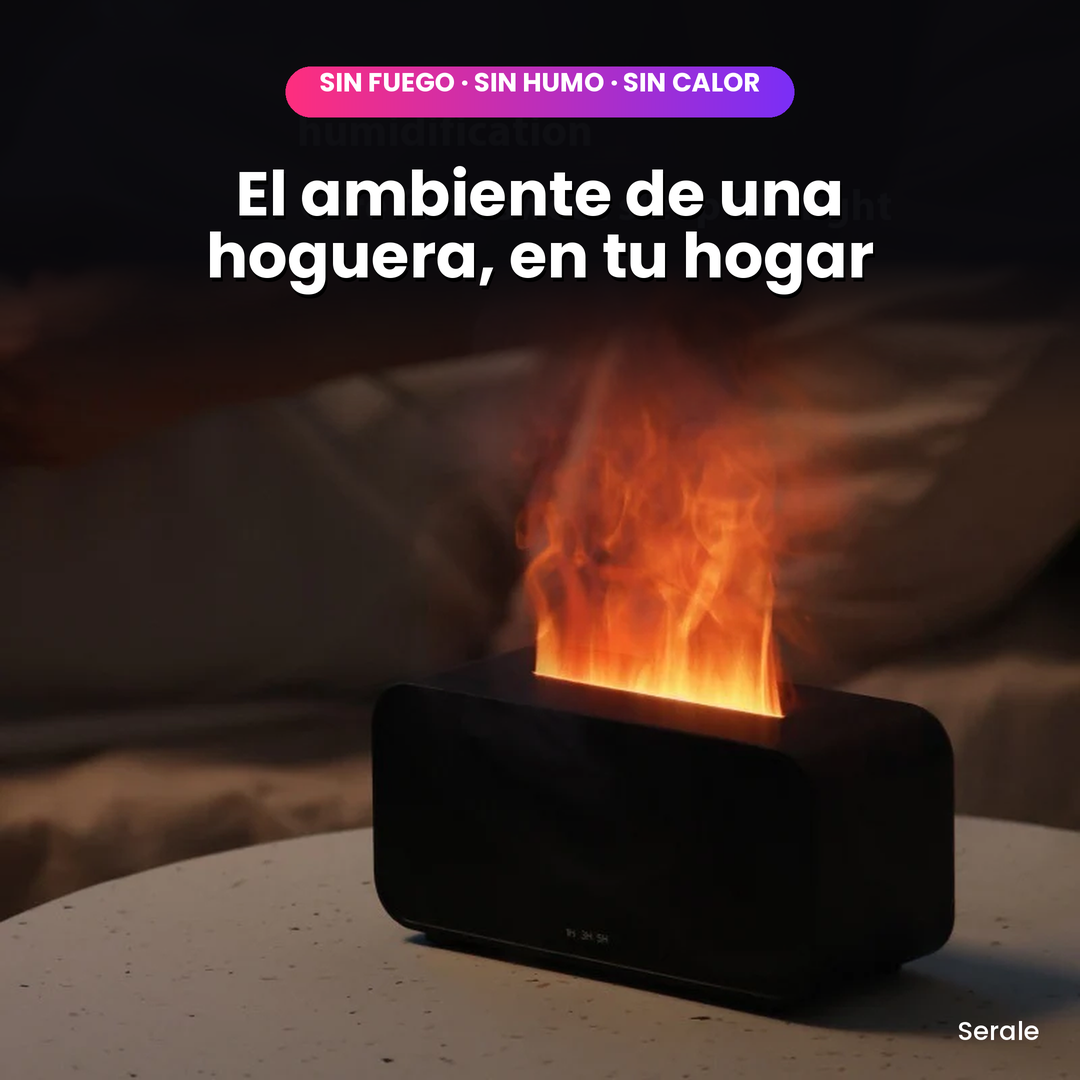 Difusor de Aromas Efecto Llama – Humidificador Silencioso con Luz LED y Temporizador (USB, 120 ml)